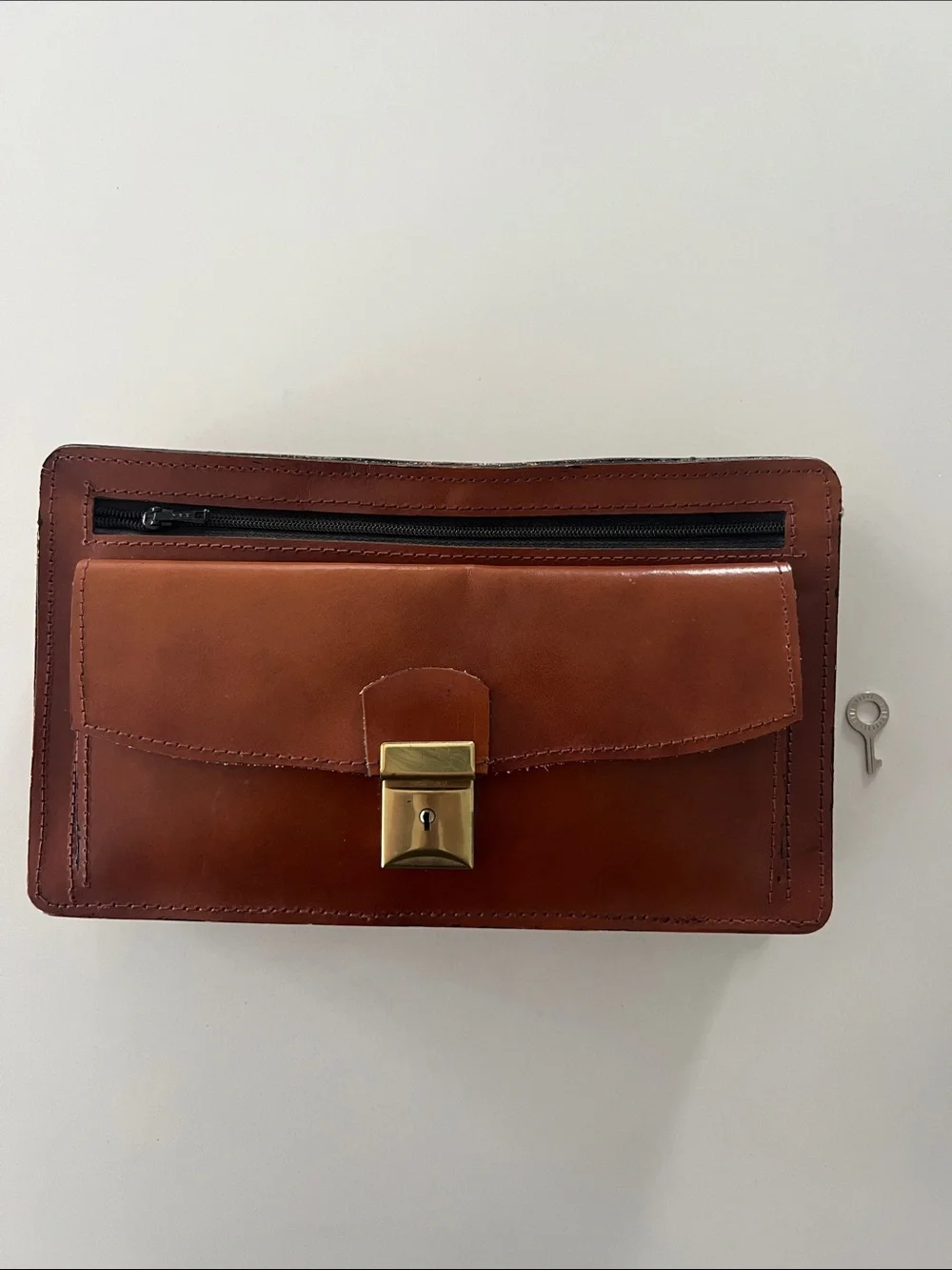 Classic Brown Leather Men's Lock Clutch
